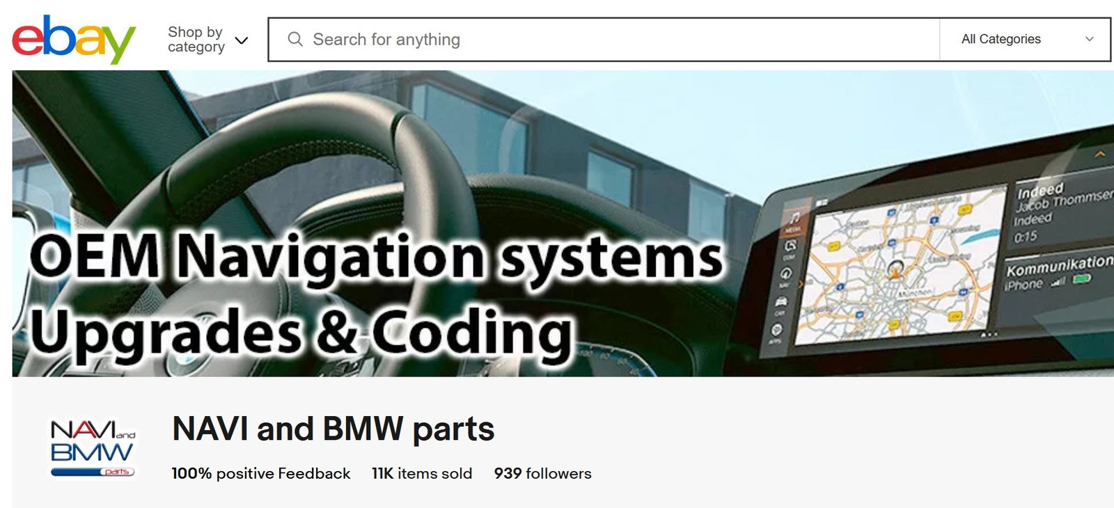 Navi AND BMW parts Ebay shop information